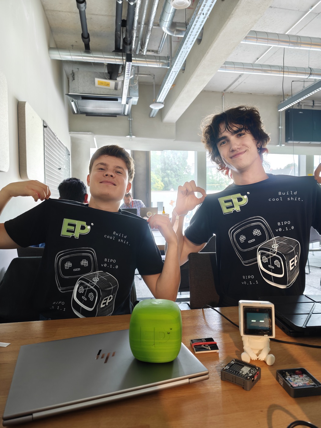 The team with the first EP shirts and early BIPO prototypes